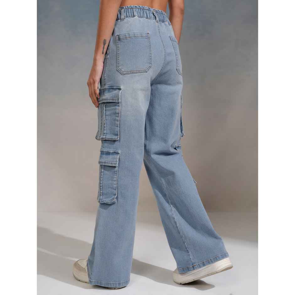 Tokyo Talkies Women's Straight Fit Cargo Jeans | Blue - 34