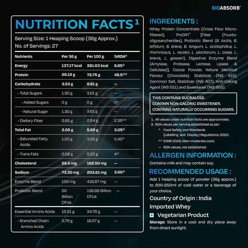 Nutrabay BioAbsorb Whey Protein Powder - Milk Chocolate