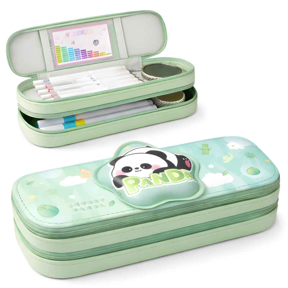 Toyshine EVA Panda Pencil Pouch 2 Compartment Soft Handheld Case | Green