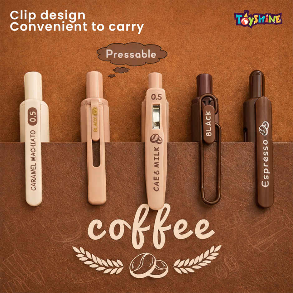 Toyshine Coffee Theme 0.5mm Blue Ink Gel Pens | Retractable Quick Dry Pens