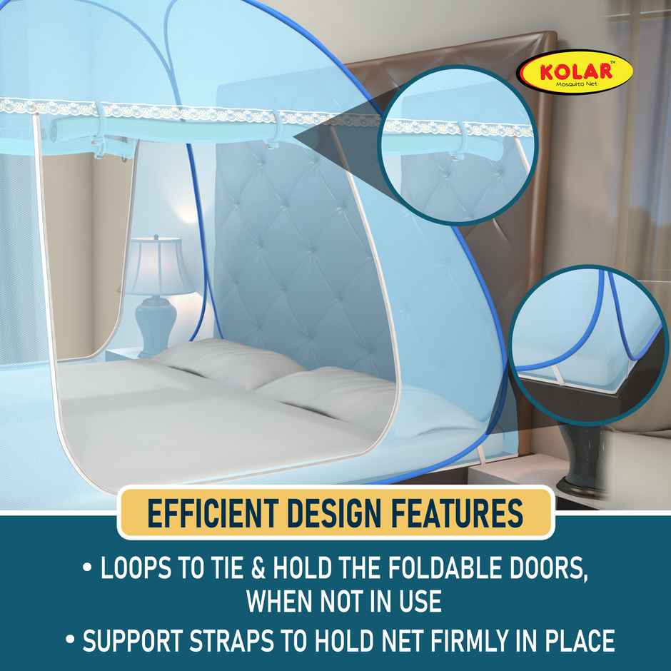 Kolar Foldable Mosquito Net For Double Bed | Blue - 6.5 x 6.5 ft