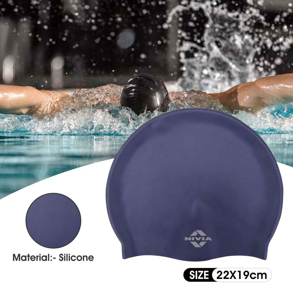 Nivia Classic Silicone AduLiter Swimming Cap - Navy Blue