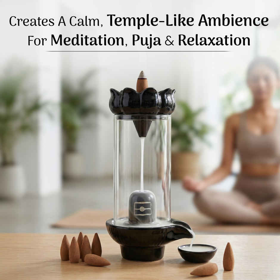 Shivling Abhisheka Ceramic Backflow Incense Cone Holder & Cones | From House of Cycle