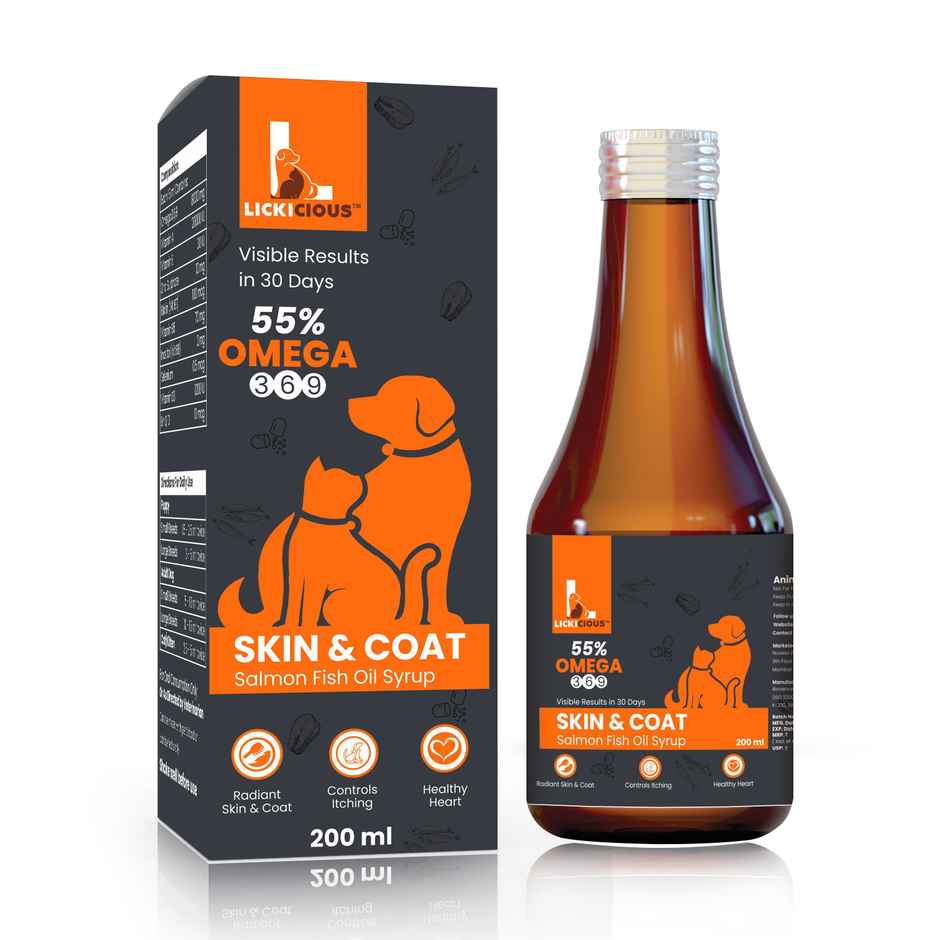 LICKICIOUS Omega 3 6 9 Salmon Oil - Skin & Coat Cat & Dog Supplement Syrup