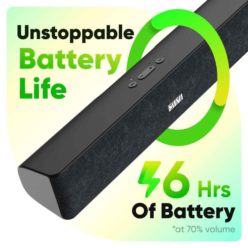 Mivi Fort S16 | 2 Full Range Drivers | 16W Bluetooth Soundbar | Black | 2.1 Channel