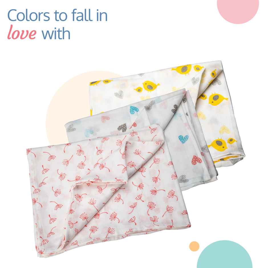LuvLap 100% Cotton Muslin Baby Swaddle Set | Pack of 3 | 120cm x 100cm | 0-18 Month+ | Baby Towel