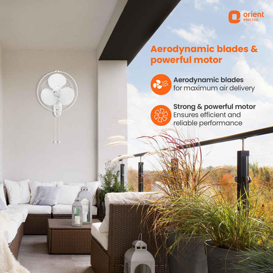 Orient Electric Wall-44 Wall Fan, 400mm, 3 Blade, Silent Operation, Crystal white