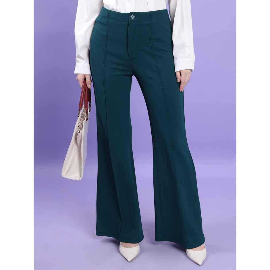 Tokyo Talkies Women's Flared High Rise Bootcut Trouser | Teal - 32