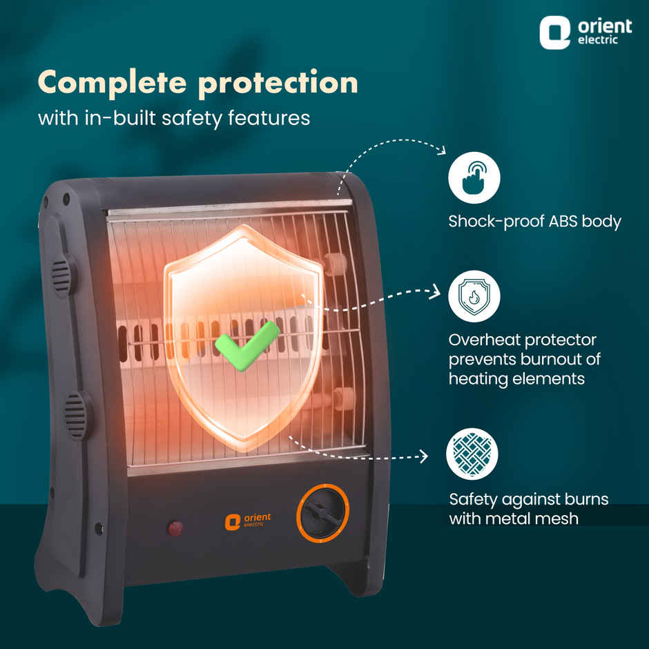 Orient Electric Quartz Room Heater| Qh800Asq |800 Watts Power|2 Heating Rods|1 Year Warranty| Black