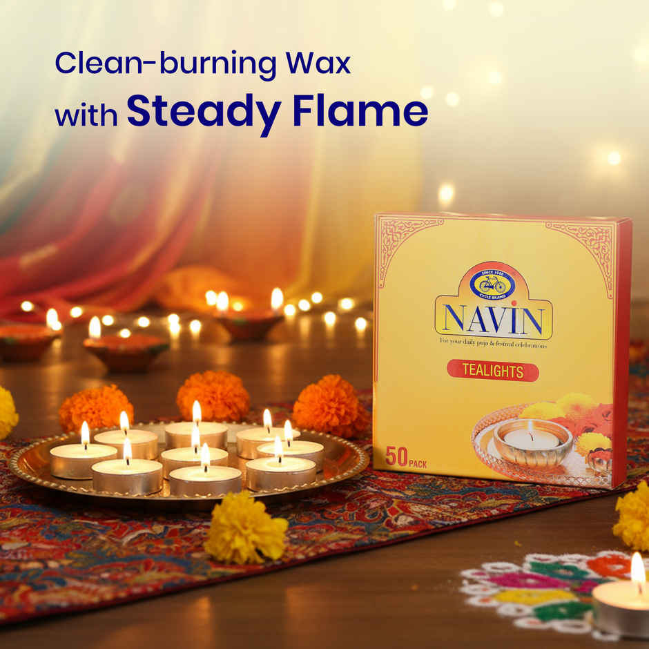 Navin Tealight Candles | Wax | Pack Of 50 | 8 g Each | Cycle