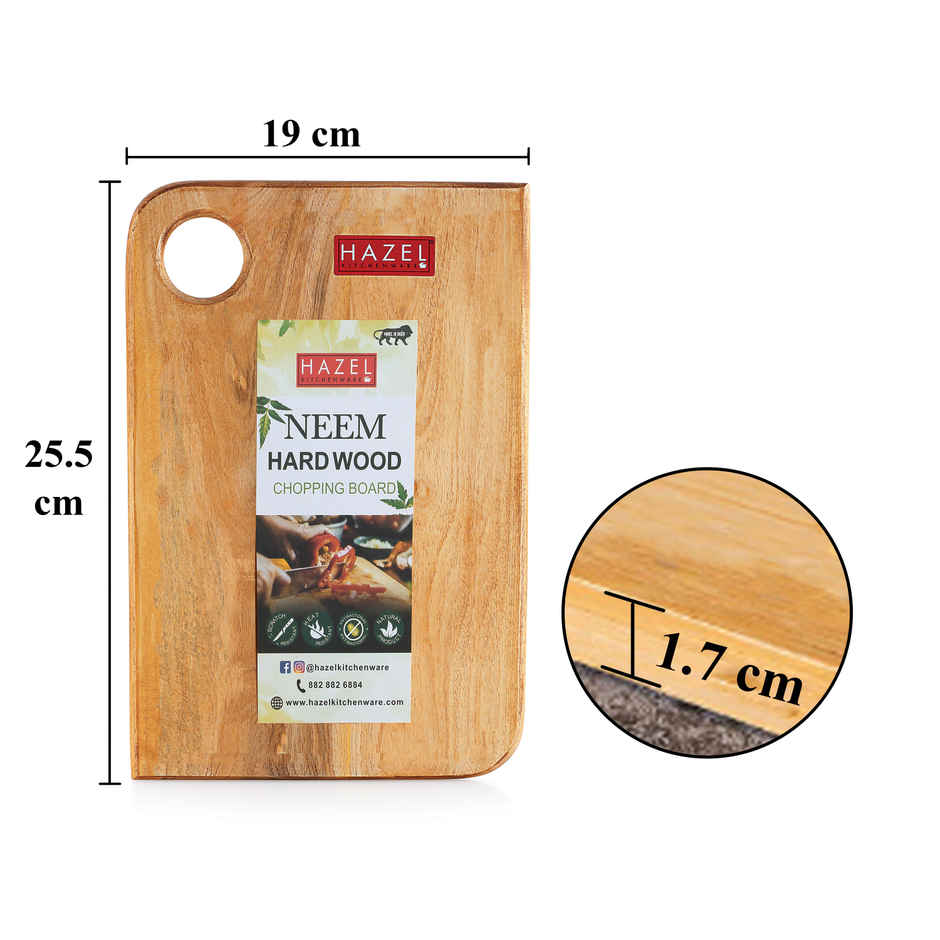 Hazel Wooden Chopping Board, 10 X 7 Inch, Thick Rectangle Shape For Kitchen, Vegetable Cutting Board