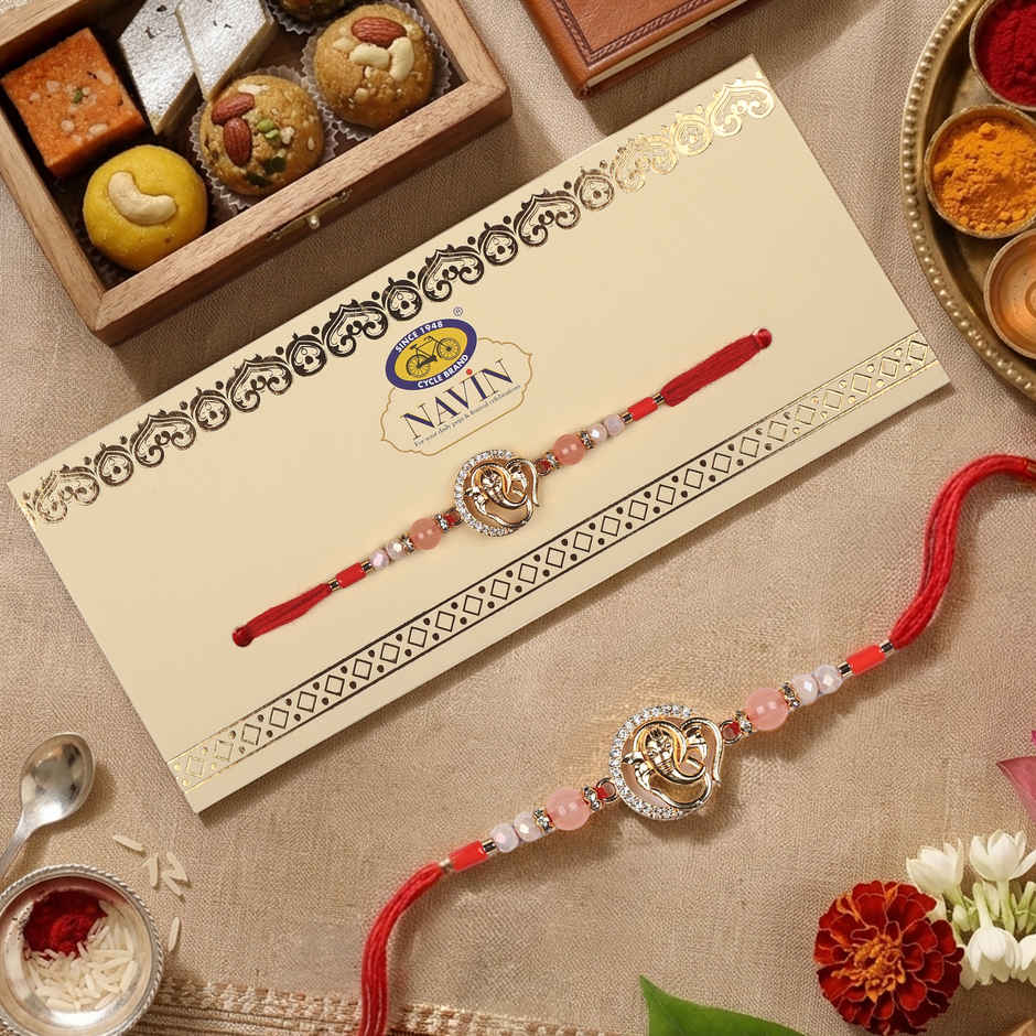 Navin Zirconia Rakhi with Ganesha Motif | Religious | Pack of 1 | Cycle Pure