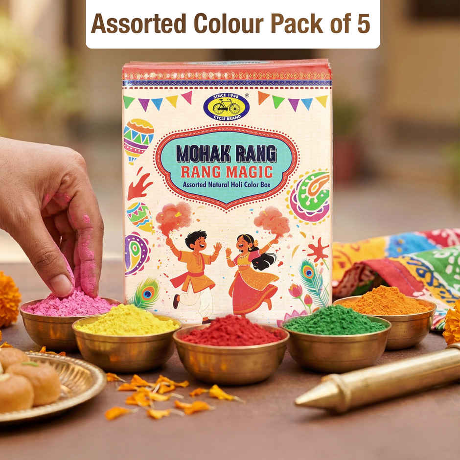 Mohak Rang Rang Magic Assorted Natural Holi Colour Box | 5 x 75 g | Cycle