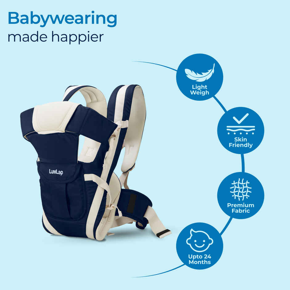 LuvLap Elegant Baby Carrier 4 Carry Positions Cushioned Leg Support Navy Blue
