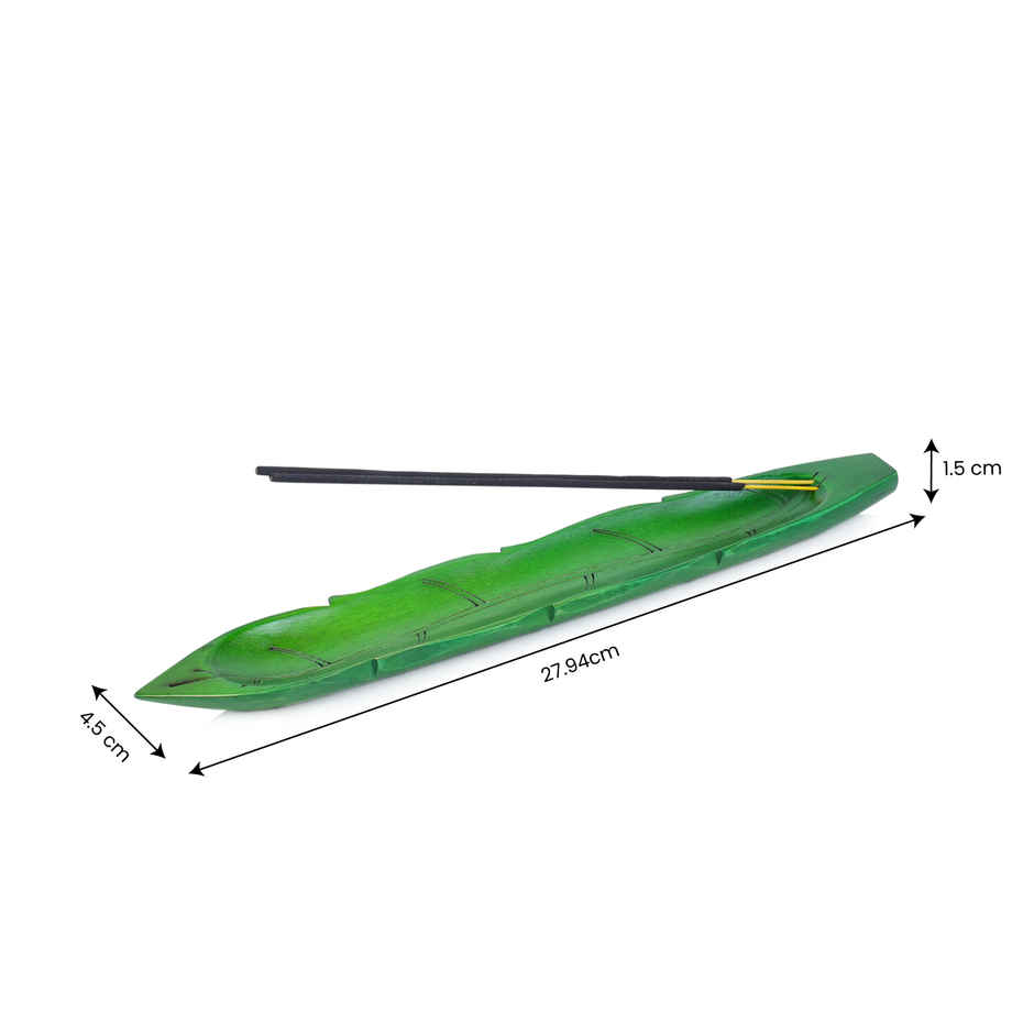 Eco Friendly Leaf Design Ash Catcher and Agarbathi Holder Handcrafted Non Toxic Green Finish