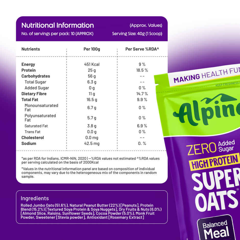 Alpino 25g High Protein Super Oats Chocolate with Almonds & Raisins | No Added Sugar & Salt