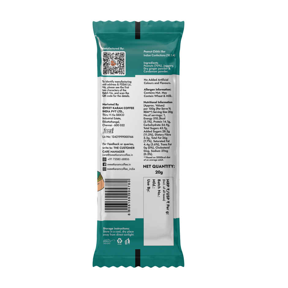 Sweet Karam Coffee Peanut Chikki Bar | No White Sugar