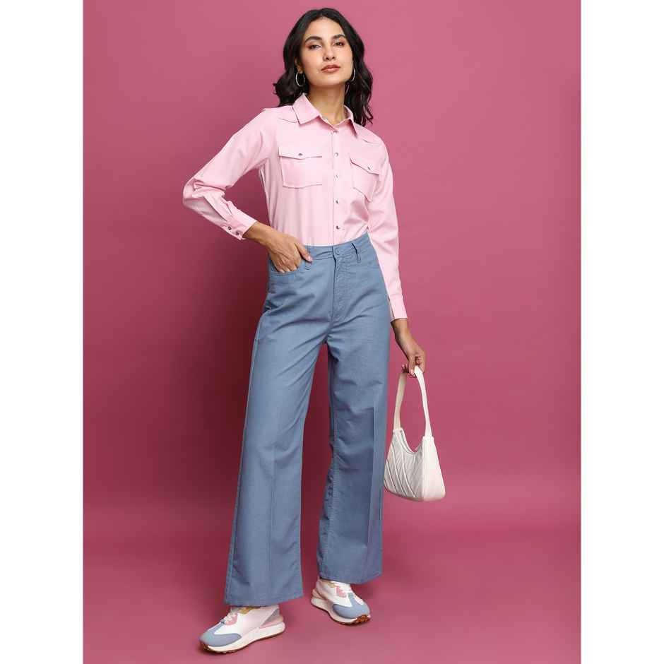 Tokyo Talkies Women's Spread Collar Casual Shirt | Pink - M