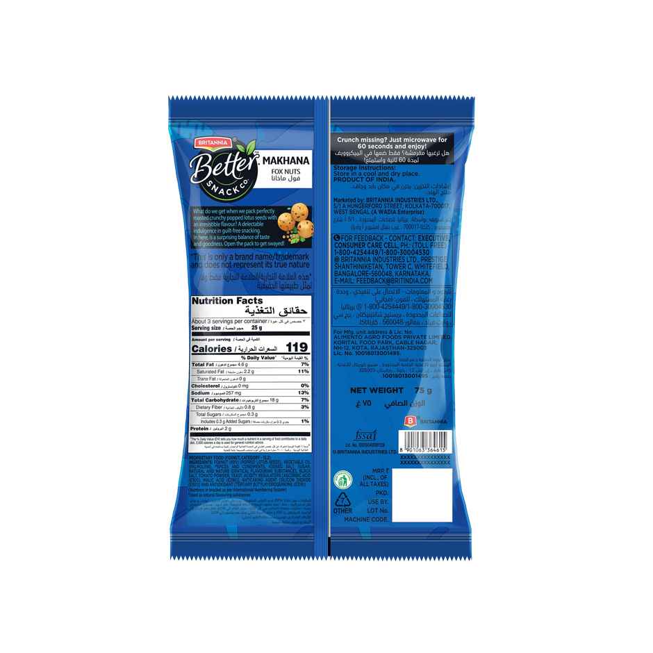Britannia Better Snack Co Makhana Fox Nut Indian Masala Flavour