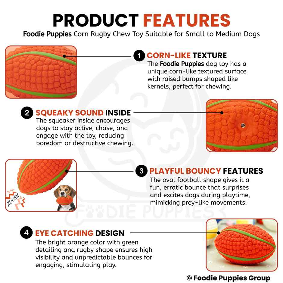 Foodie Puppies Latex Squeaky Dog Toy | Corn Rugby | Large