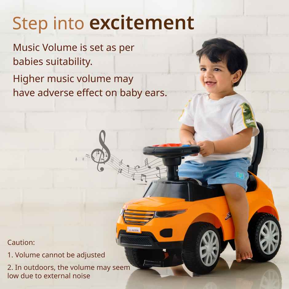 LuvLap Starlight Ride On Car with Music Horn Push Handle Backrest Guard Orange for Kids 1-3 Years