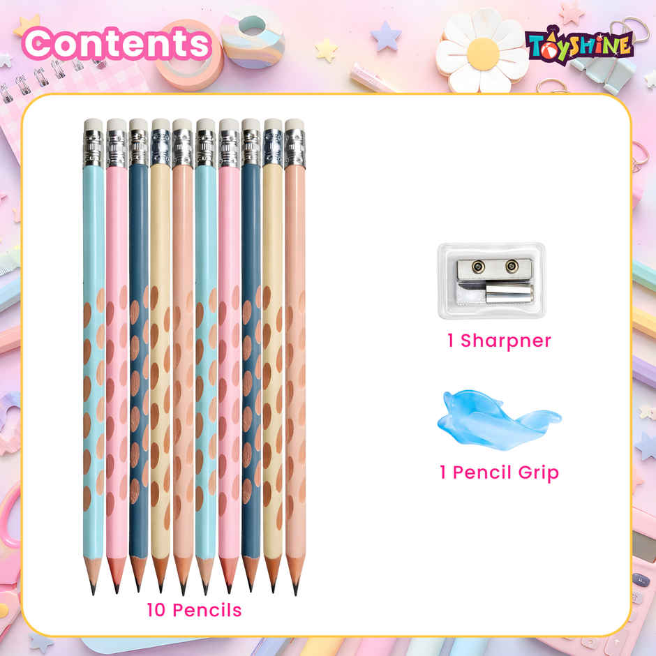 Toyshine HB Pencil Groove Grip with Eraser Sharpener Pencil Cap