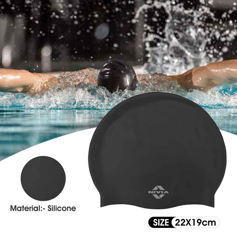 Nivia Classic Silicone AduLiter Swimming Cap - Black