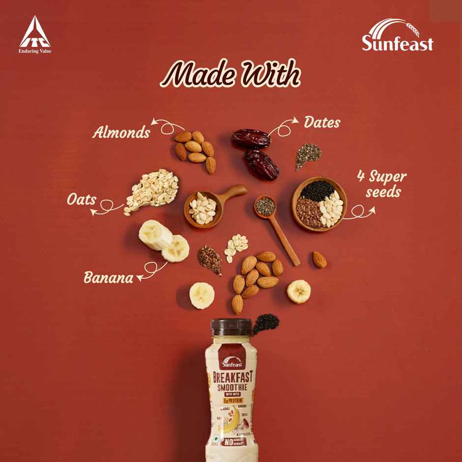 Sunfeast Breakfast Smoothie With Oats- No Added Sugar, 6g Protein