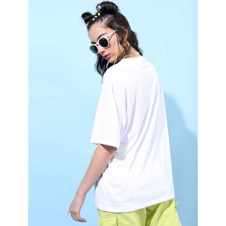 Tokyo Talkies Women's Printed Oversized T-shirt | White - L