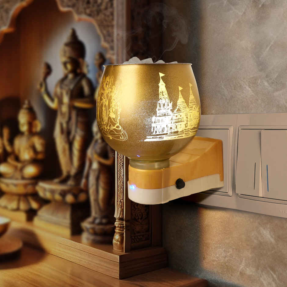 Pure Camphor Electric Diffuser (Shri Rama) | Ceramic Night Lamp | Free Camphor Tablets | Cycle