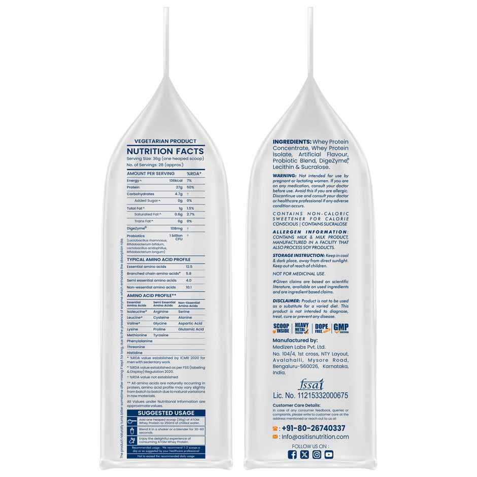 AS-IT-IS Nutrition ATOM Whey Protein with DigeZyme 1kg | Mango Fusion