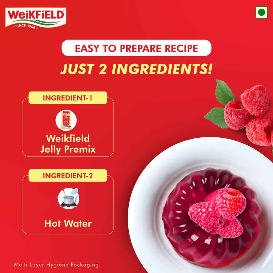 Weikfield Custard Ready To Eat - Vanilla (200ml) & Weikfield Jelly Crystals Raspberry Flavour Carton (90g) Combo