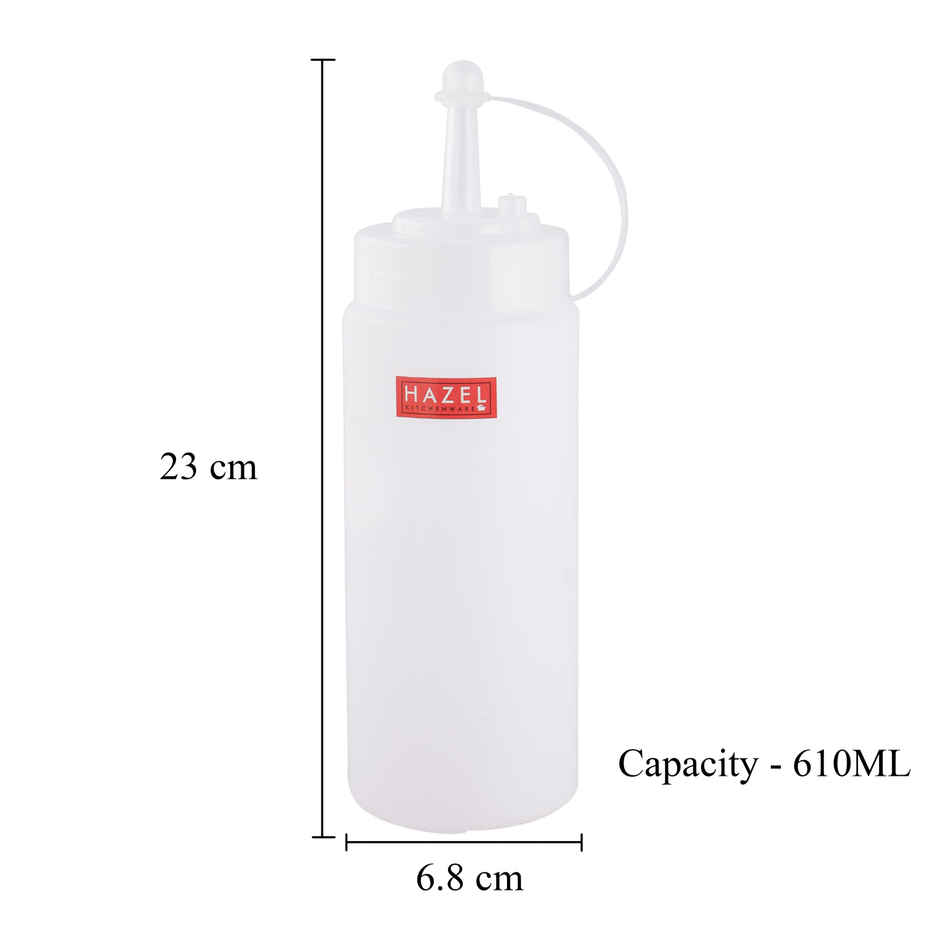 Hazel 610 ml Squeeze Bottle With Cap | Food Grade Plastic Sauce Bottle For Restaurants & Picnics
