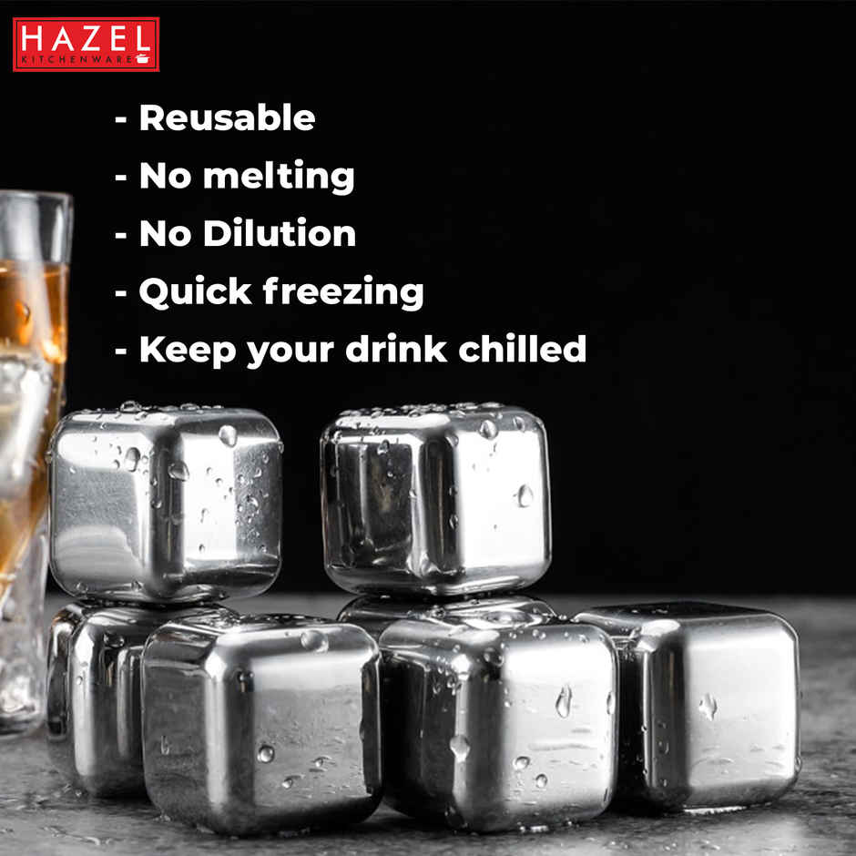 Hazel Stainless Steel Ice Cubes | Multipurpose Reusable Ice Cube, Set Of 4