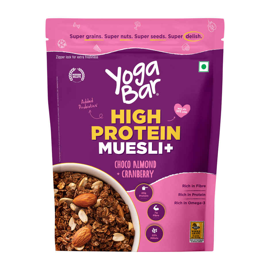 Yoga Bar Super High Protein Muesli | With Probiotics and Whey | No Refined Sugar | Choco Almond