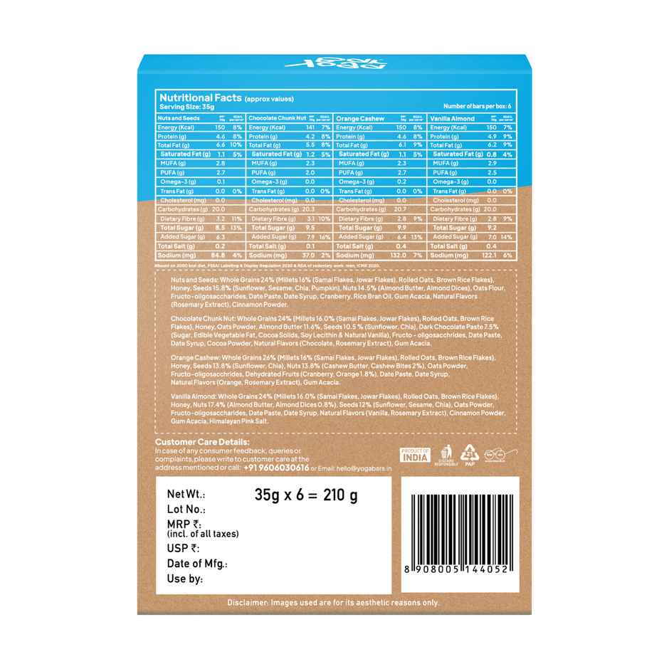 Yoga Bar Multigrain Energy Bar Variety Pack, Nuts, Seeds, Chocolate, Orange, Cashew, Vanilla Almond