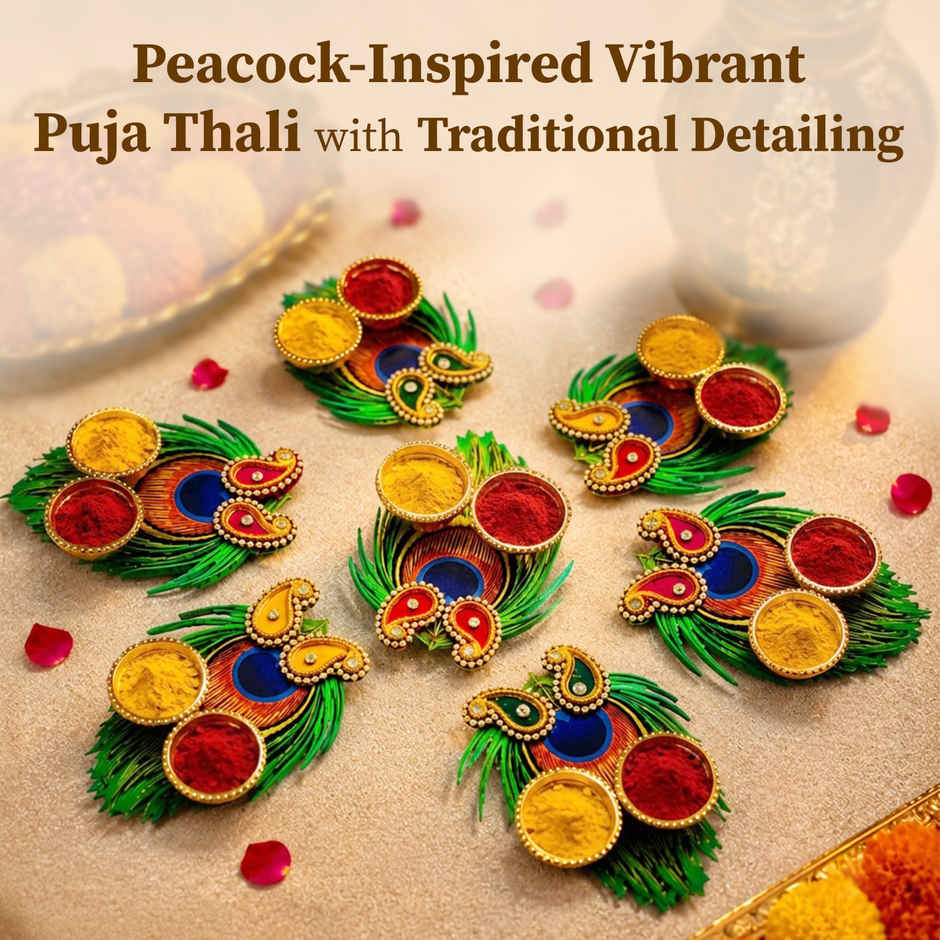 Puja Thali Peacock Feather Design for Rakhi, Pooja, Home Temple & Festive Decor | From House of Cycle
