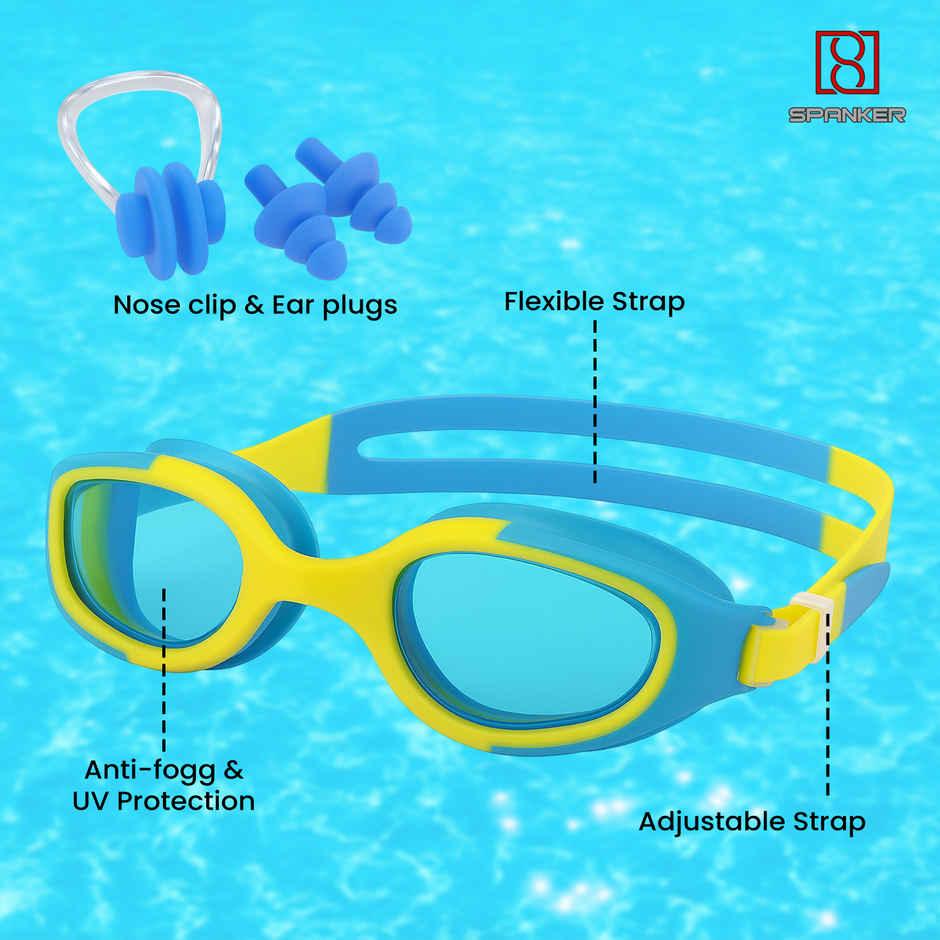 Spanker Sports Kids Swimming Goggles, Anti-Fog UV Lens with Soft Strap Boys
