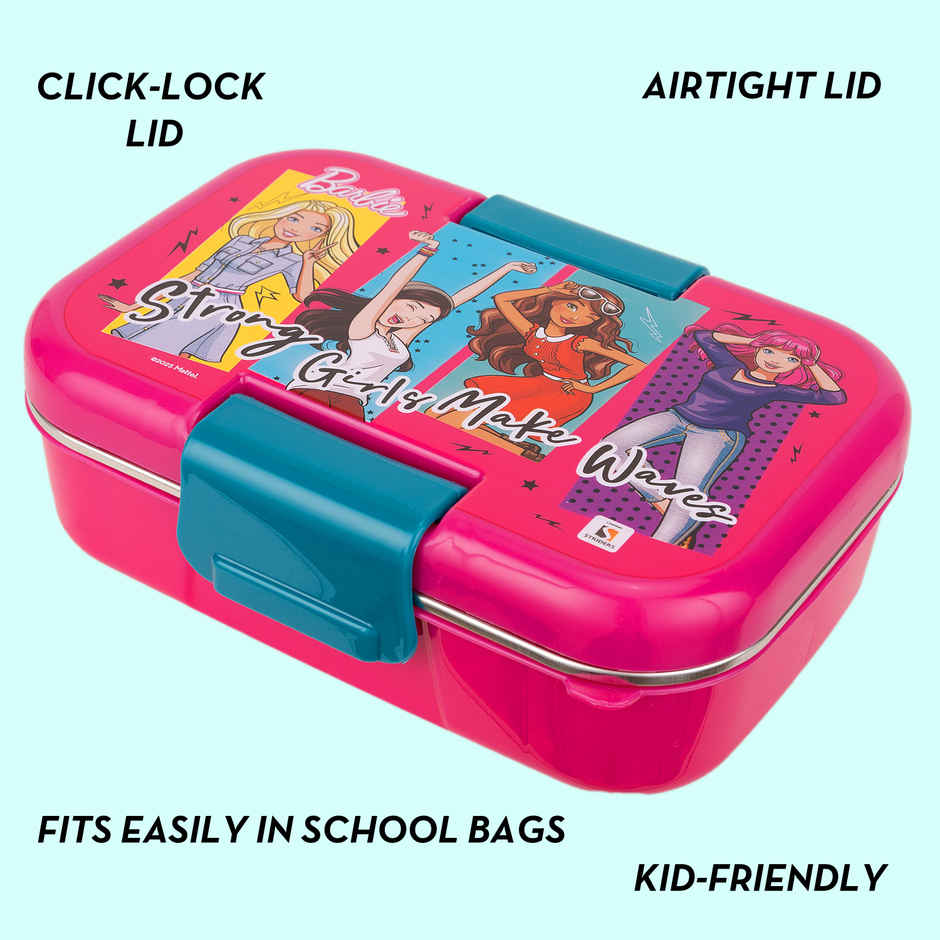 Striders Barbie Double Compartment Lunch Box With Cutlerys Multicolor | 460 ml