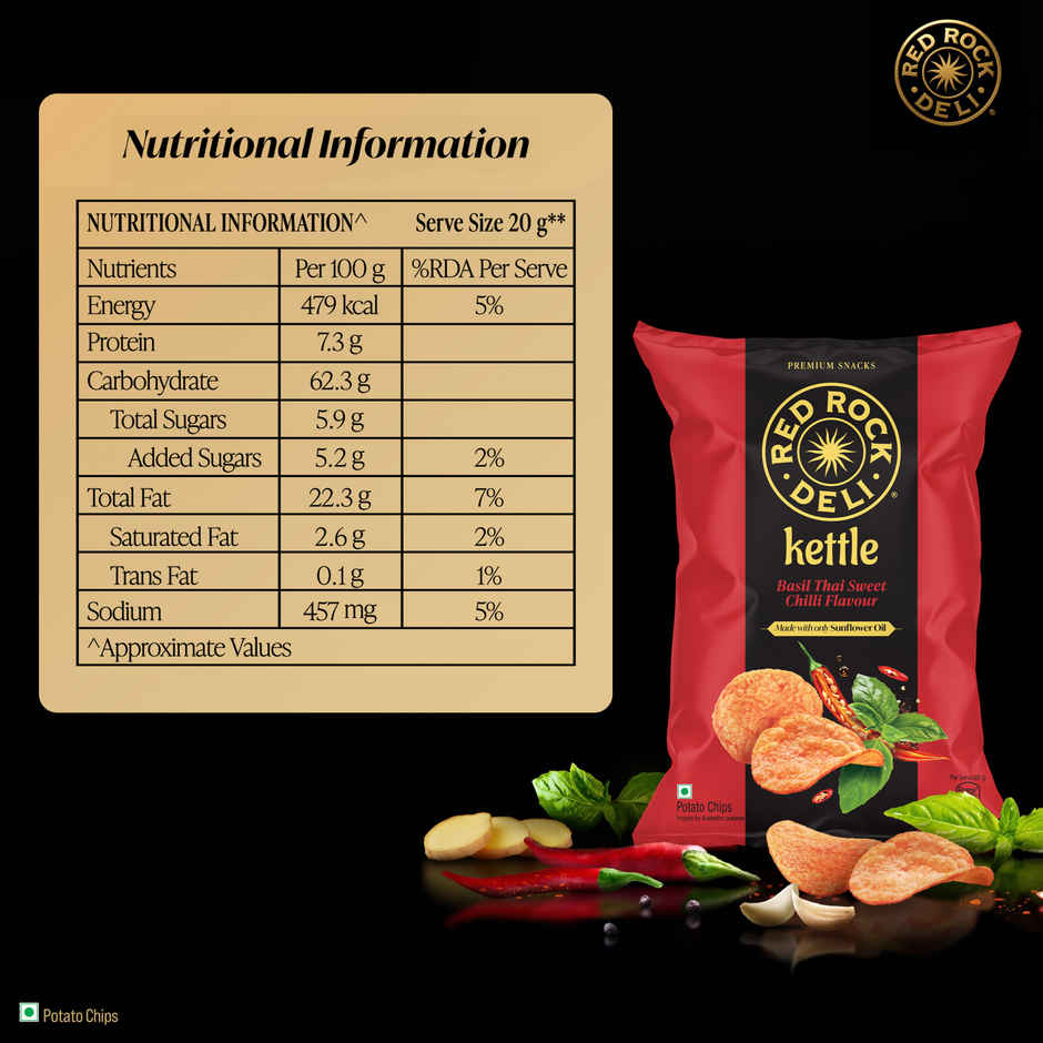 Red Rock Deli Kettle Chips Basil Thai | No Palm Oil Snacks
