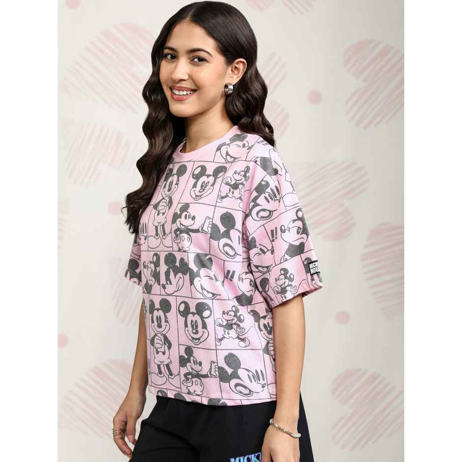 Tokyo Talkies Women's Disney Mickey Mouse Boxy Fit T-shirt | Pink - M