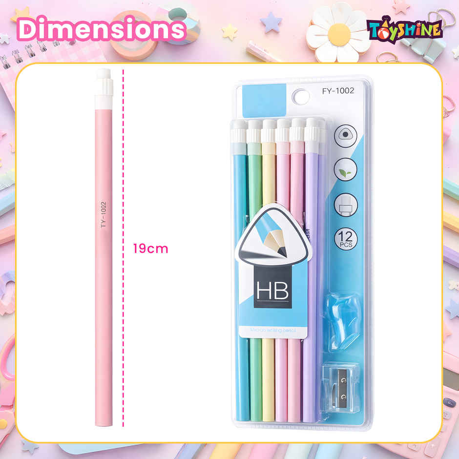 Toyshine Triangular HB Pencil with Eraser Sharpener Pencil Cap