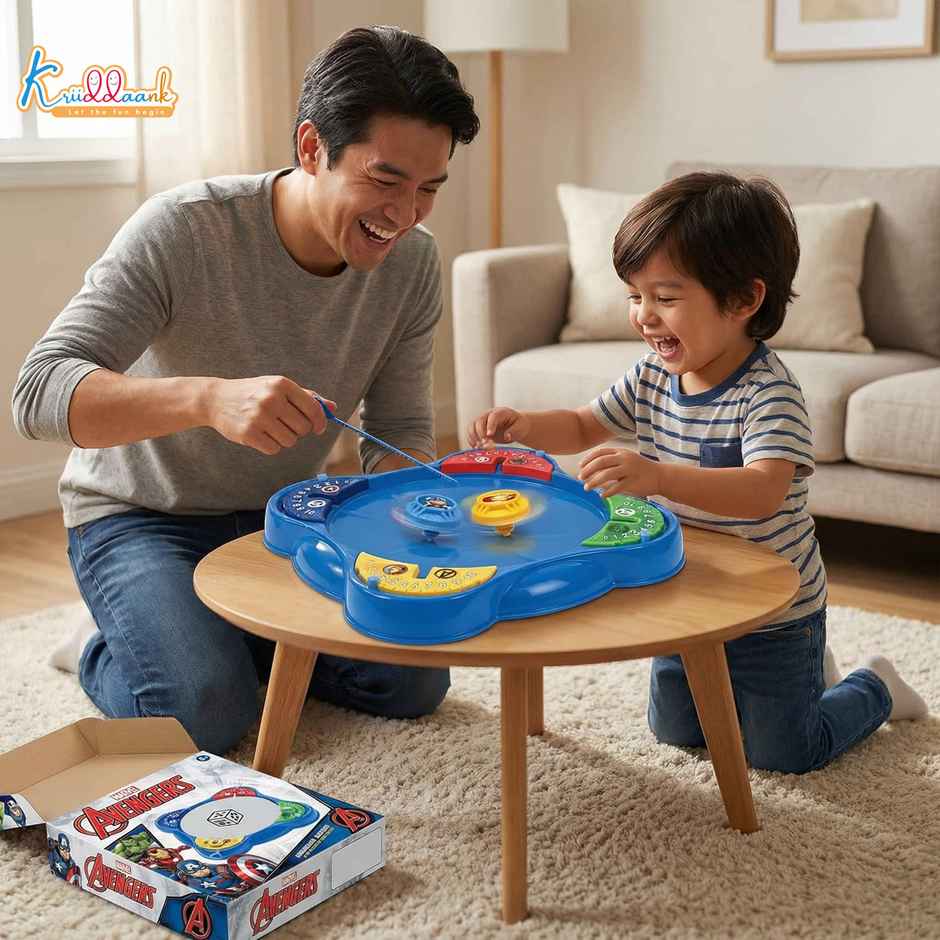 Kriiddaank Marvel Avengers Top Battle with  1 Playing Base, 4 Rip Cords & 4 Tops, Spinning Tops Set