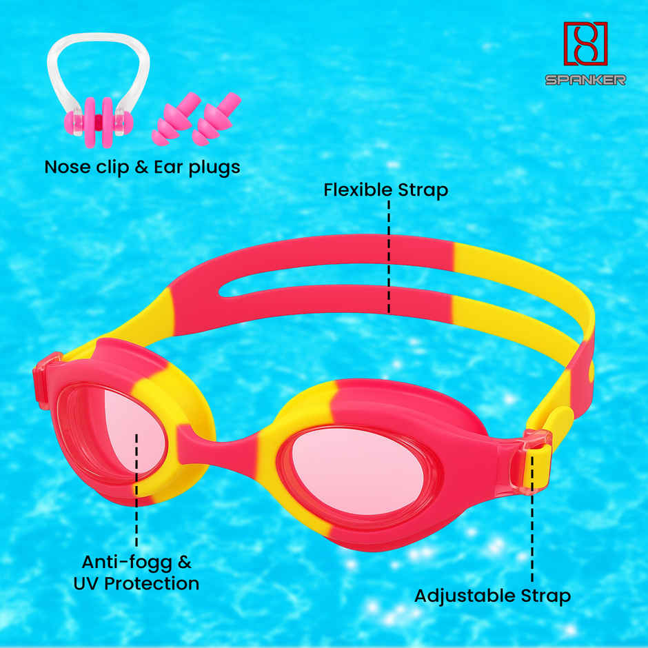 Spanker Sports Kids Swimming Goggles, Anti-Fog UV Lens & Adjustable Strap Girls