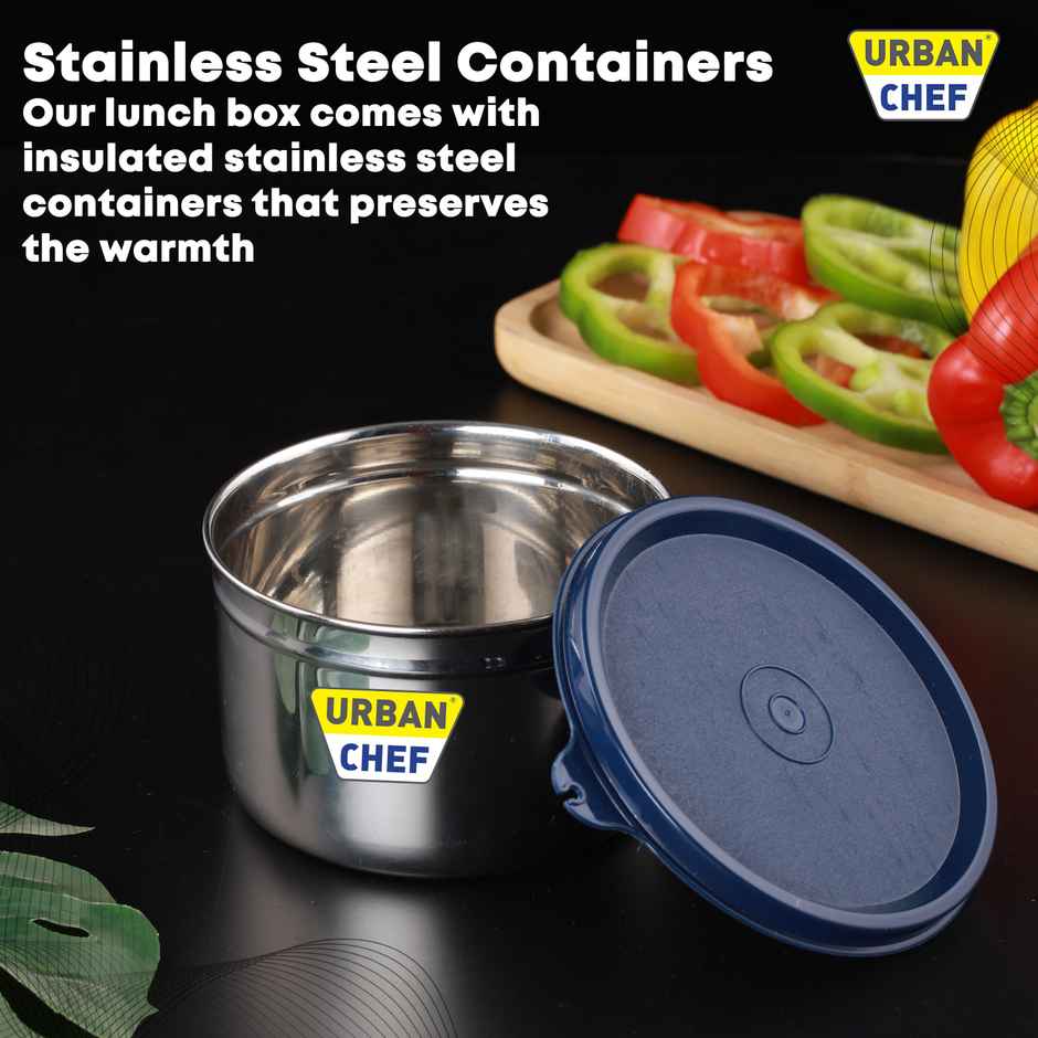 Urban Chef Essential 3 Stainless Steel Containers | 290 |450 |600 Ml Leak Proof | Blue