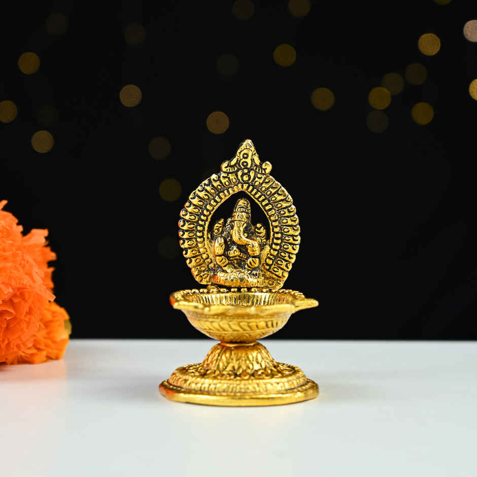 HINDCRAFT Ganesha Brass Diya | Diwali Oil Lamp for Pooja, Home Decor & Festive Gifts