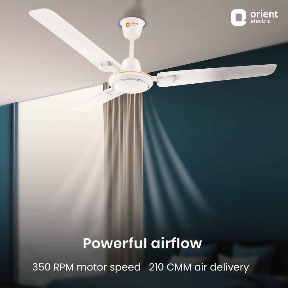 Orient Electric Pacific Air Deco 1200mm 3 Blade 350RPM Ceiling Fan, BEE Star Rated | White Silver