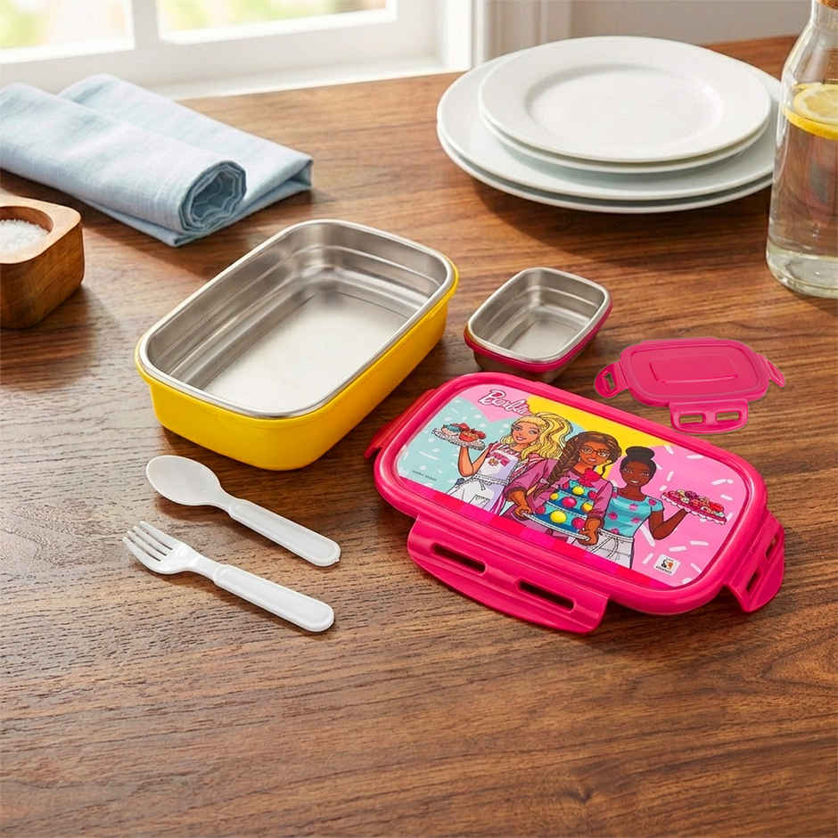 Striders Barbie Single Compartment Lunch Box With Cutlerys Multicolor | 310 ml