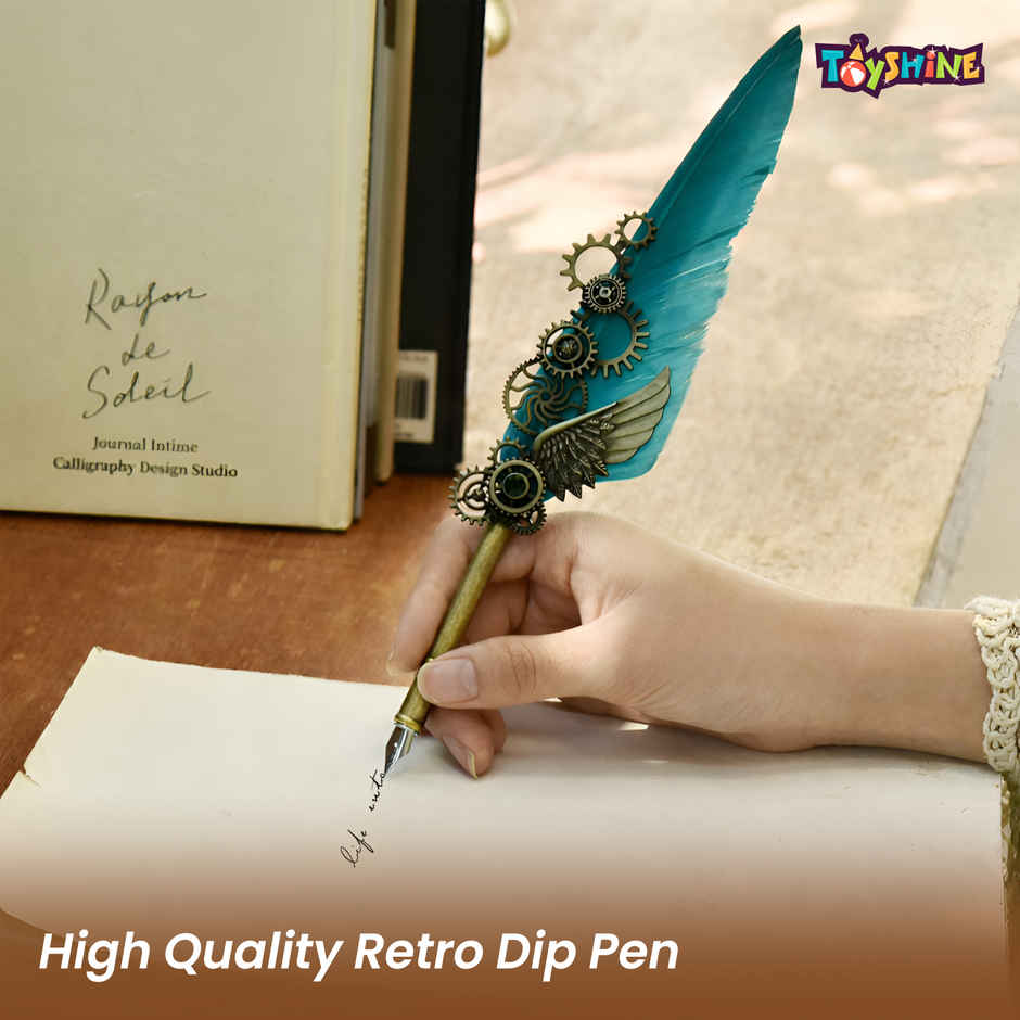 Toyshine Royal Blue Feather Quill Calligraphy Pen Set with Ink & Nibs