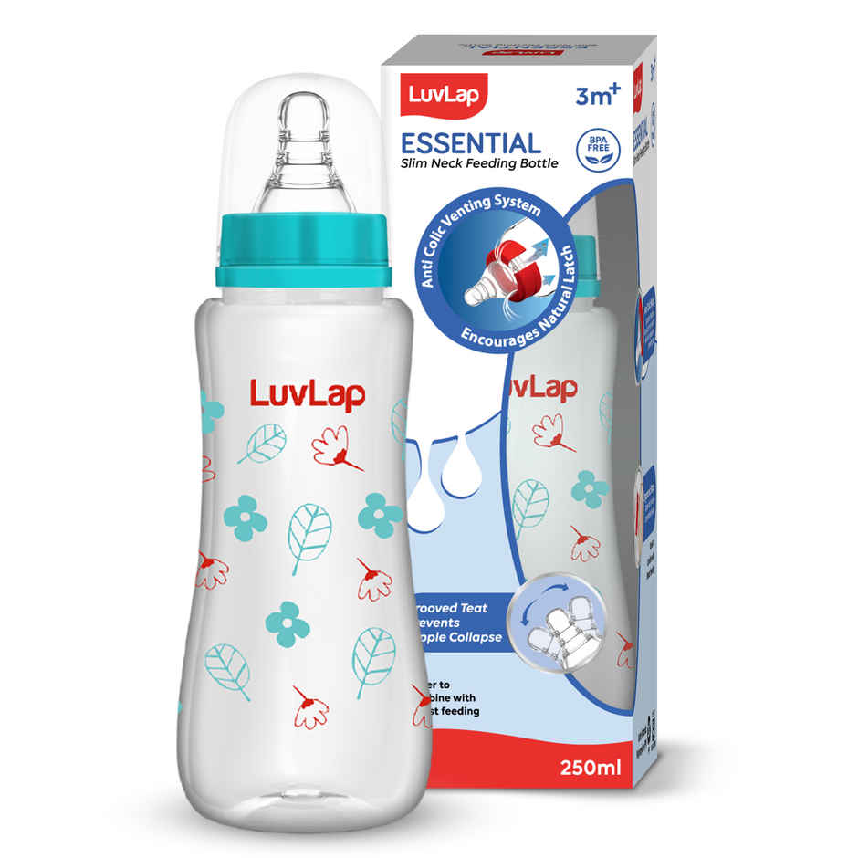 LuvLap Anti-Colic Slim/Regular Neck Essential Baby Feedding Bottle, 250ml, upto 3m+, BPA Free